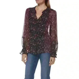 PAIGE Womens Dorothy Floral Silk Button Front Blouse Top Sheer Popover XS New